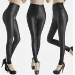Black Shiny Faux Leather High Waist Skinny Leggings sz M